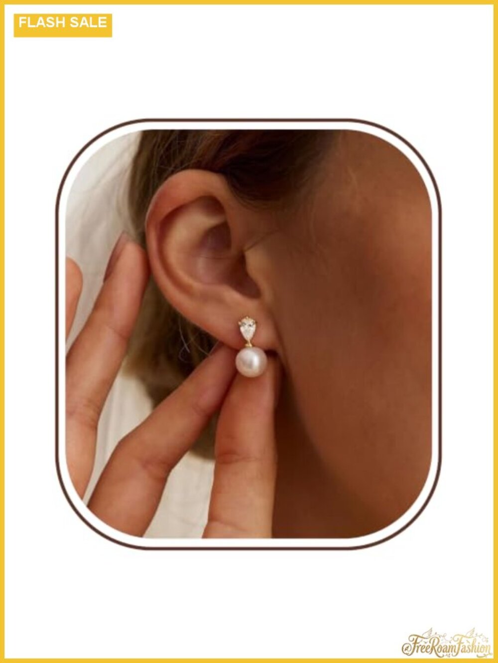 Pearl Dangle Earrings with Cubic Zirconia & 14K Gold Plating Drop